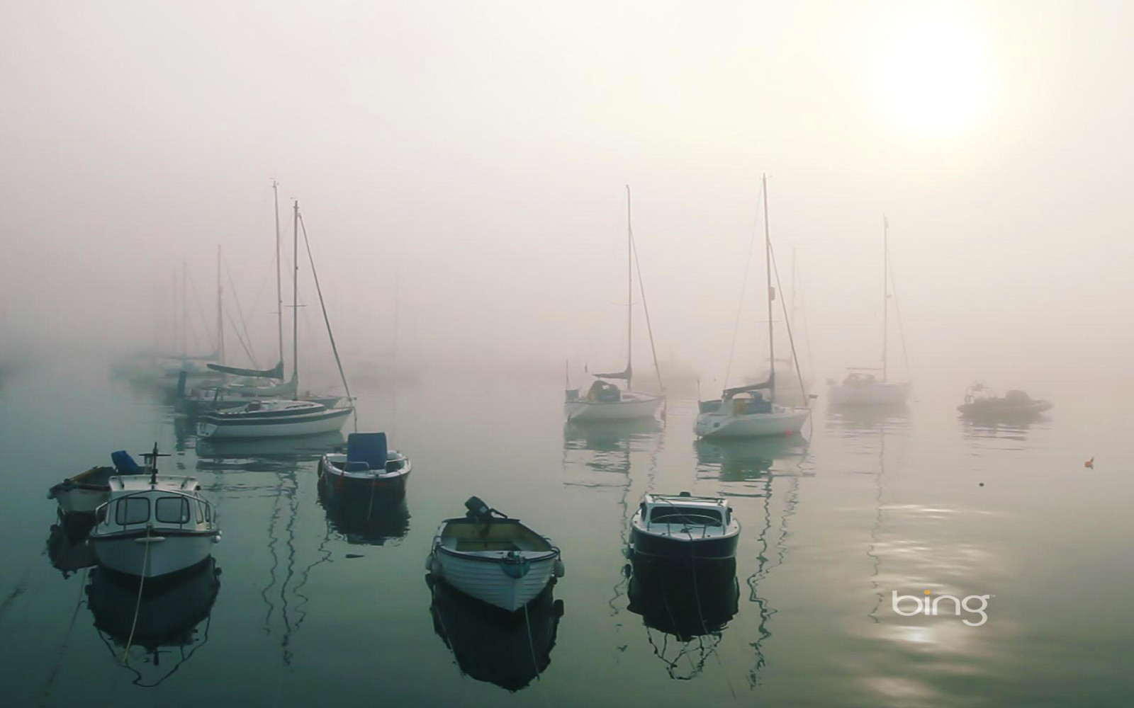 luz, Baía, mar, barcos, névoa, Porto, calma