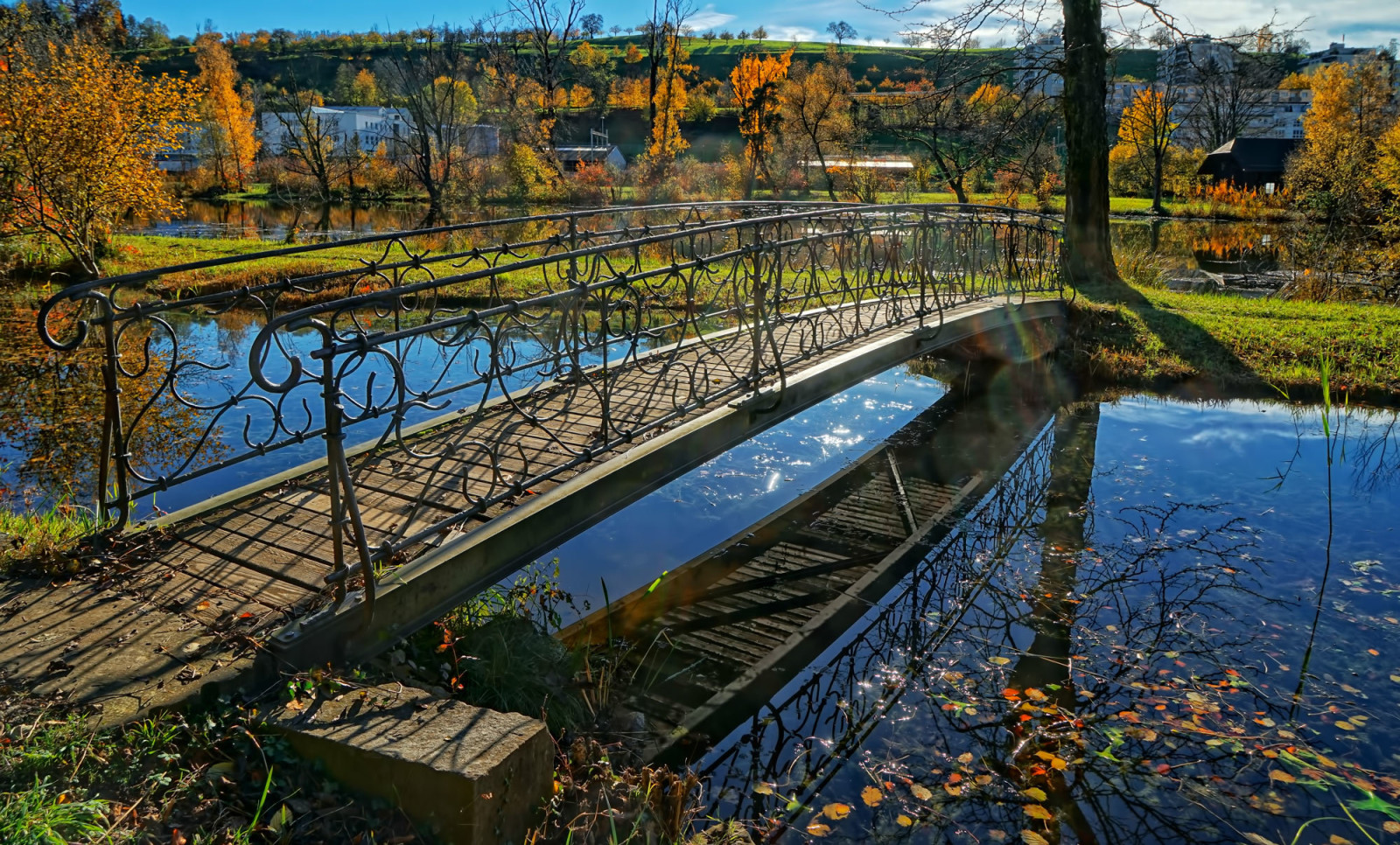 otoño, Parque, Suiza, corriente, el puente