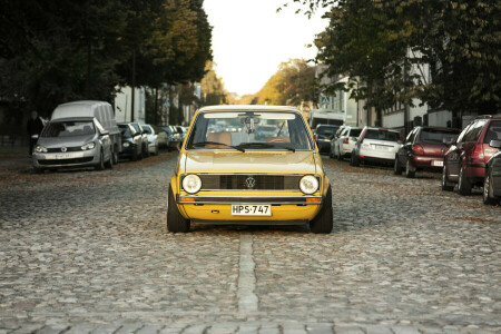 cars, Golf, Headlights, Mk1, street, the sun, trees, Volkswagen