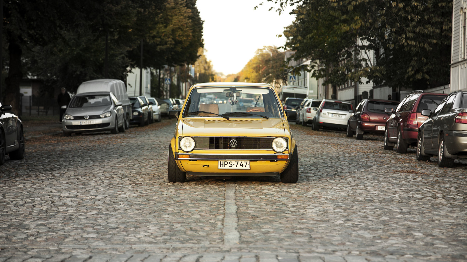 strada, alberi, il Sole, Volkswagen, Golf, fari, macchine, Mk1