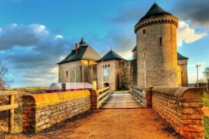 Bridge, castle, clouds, the sky, tower