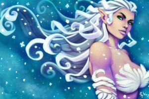 art, chest, ears, fantasy, girl, hair, look, Snow Queen