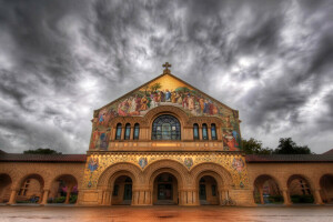 Iglesia, nubes, HDR, mural, Pintura, Iglesia de Stanford, la ciudad, el cielo