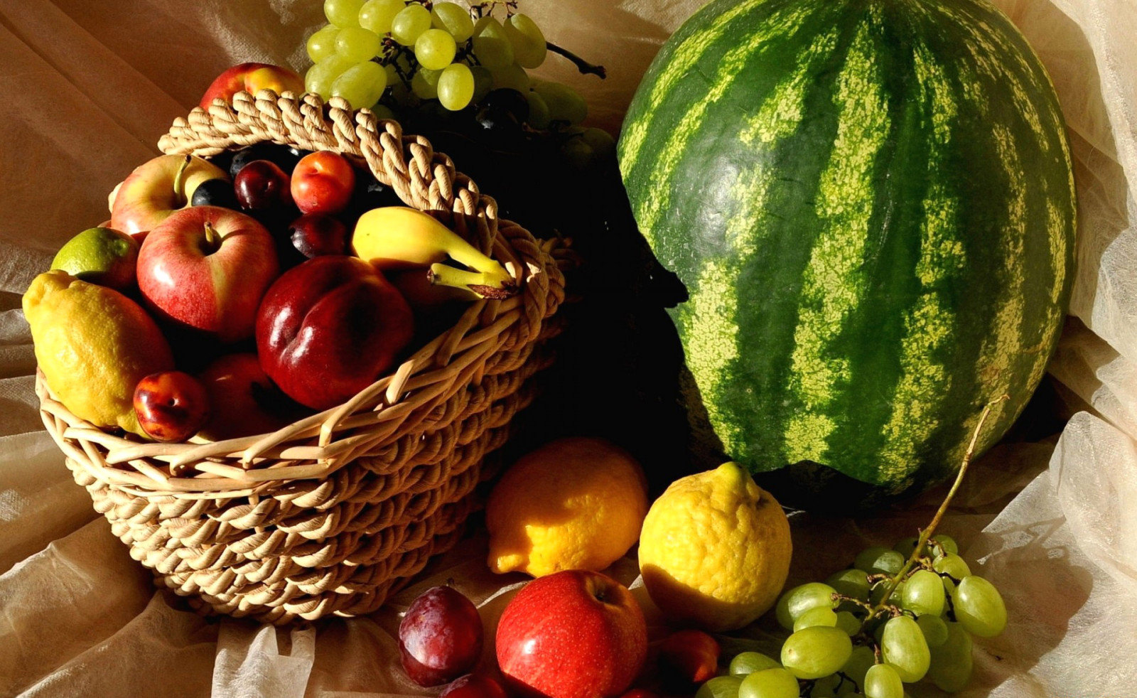 bayas, limón, manzana, Fruta, uvas, sandía