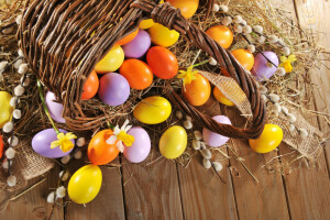 Pascua de Resurrección, huevos, contento, fiesta, primavera, Verba, madera