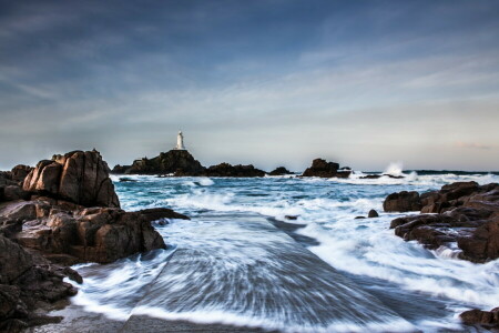 landscape, Lighthouse, sea