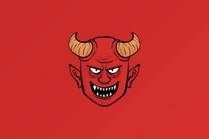 obra de arte, Demonio, Diablo, arte digital, arte de fantasía, cuernos, minimalismo, fondo rojo