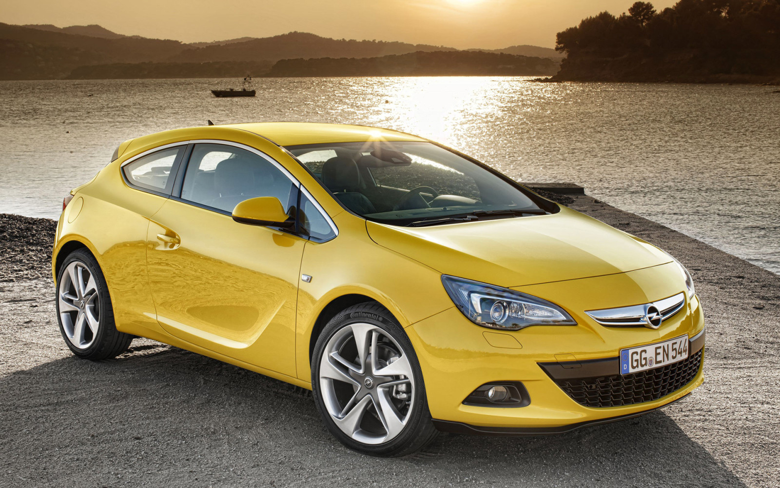 Lac, le coucher du soleil, paysage, Opel, Astra, GTC