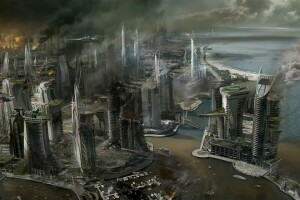 building, Concept Art, destruction, fire, killzone, mercenary, sea, ship