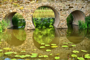 arco, Puente, naturaleza, estanque, agua