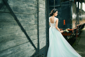 fleurs, fille, train