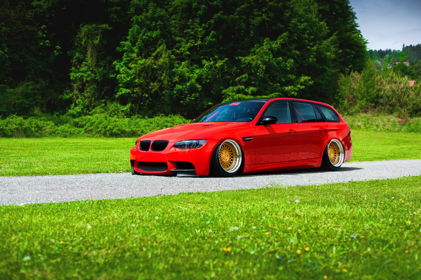 grass, red, BMW, color, green, Stance, Low, E91