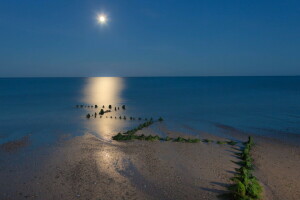 panorama, noite, mar