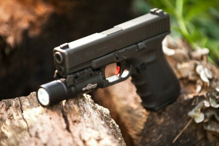 flashlight, glock, pistol red trigger