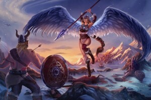 săgeți, artă, luptă, munţi, Suliţă, Valkyrie, Viking, războinic