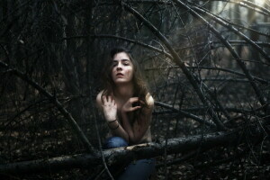 forêt, fille, ambiance