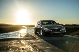 zwart, BMW, koolstof, F80, Voorkant, matte, mode, zon