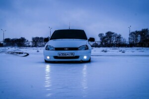 auto, antes de, BPAN, Kalina, Lada, luces, Máquina, nieve