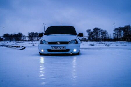 auto, Before, BPAN, Kalina, Lada, lights, Machine, snow