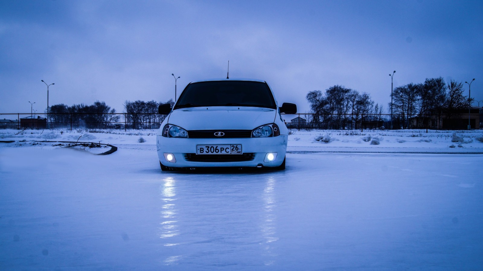 snow, winter, auto, lights, Machine, VAZ, Lada, Kalina