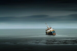 sea, ship, the sky