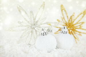 balls, decoration, gold plated, holiday, New Year, Shine, white