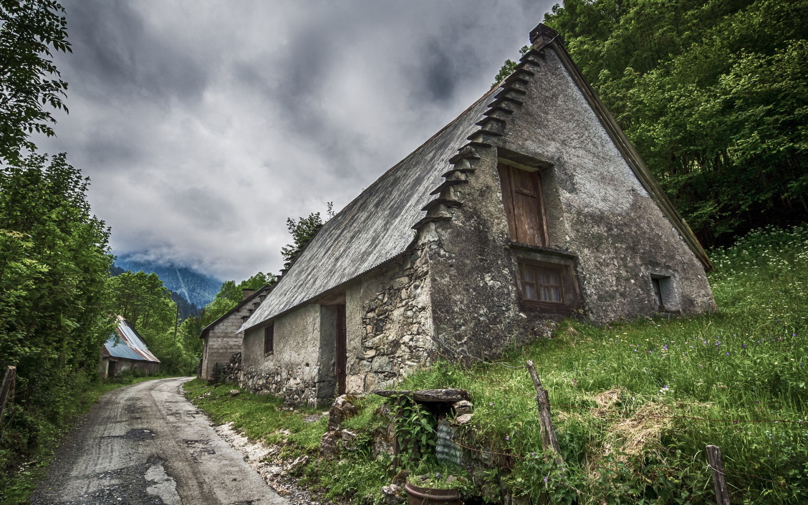 house, landscape, road