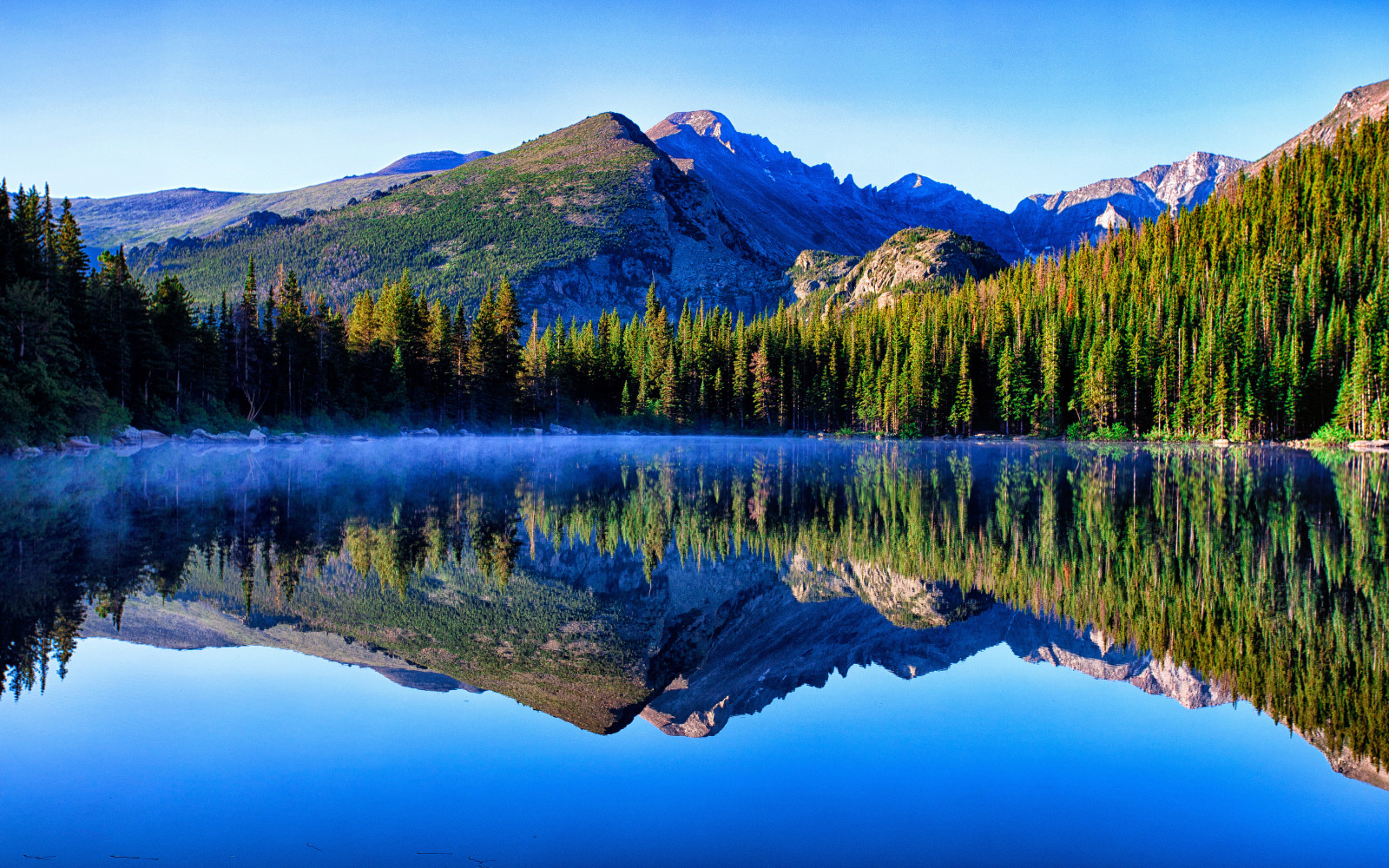 forêt, Le ciel, Lac, montagnes