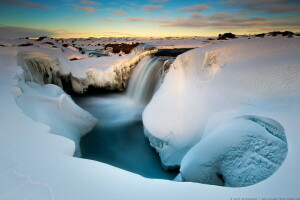 gola, ghiaccio, mattina, fiume, neve, inverno