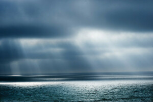 nubes, mar, tormenta, el sol