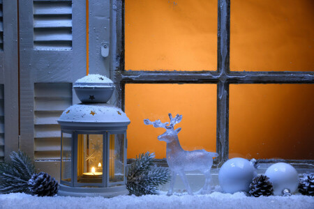 vela, Natal, decoração, lanterna, luz, Alegre, Ano Novo, neve