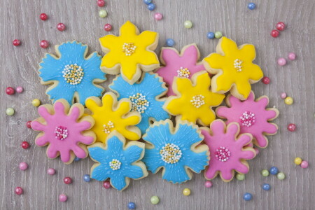 beads, blue, cakes, cookies, flowers, glaze, pastel, sugar