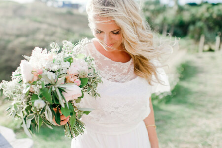 blonde, bouquet, dress, the bride, the wind, white