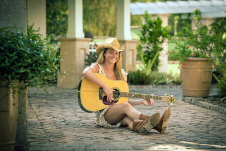 menina, guitarra, Música