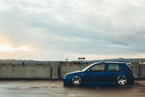 clouds, Golf, lamppost, Parking, Volkswagen, wheel