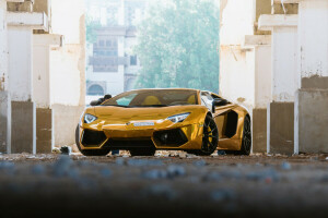 Aventador, dourado, Lamborghini, Roadster