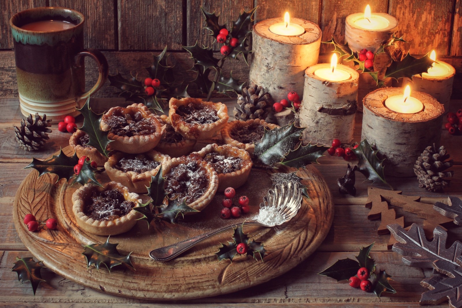 traiter, Chocolat, bougies, Gâteaux, tasse, bosse, houx