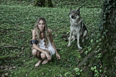 background, girl, wolf