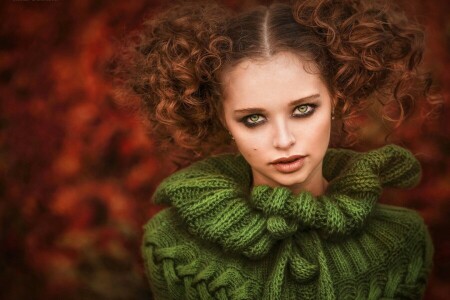 Anna Polyakova, curls, face, girl, Ilona Bimova, look, portrait, sweater