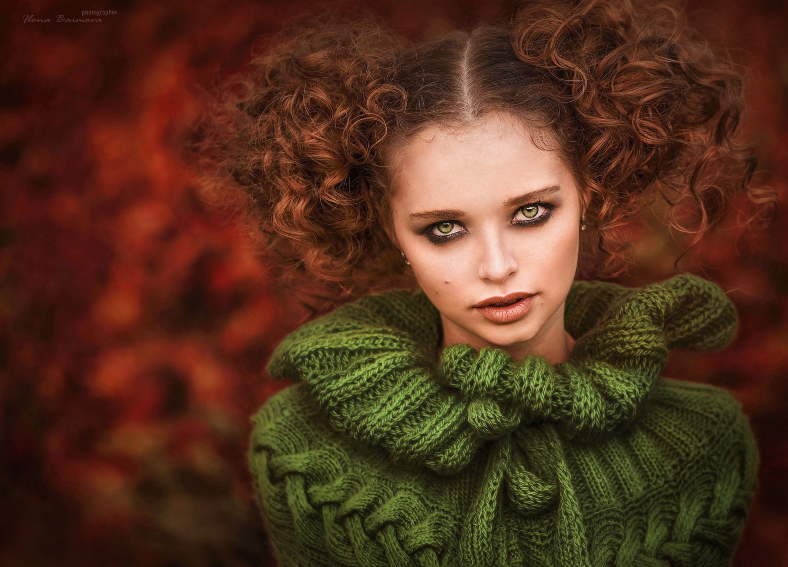 look, face, girl, portrait, curls, sweater, Ilona Bimova, Anna Polyakova