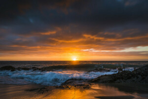 Strand, CA, soloppgang, landskap, Havet