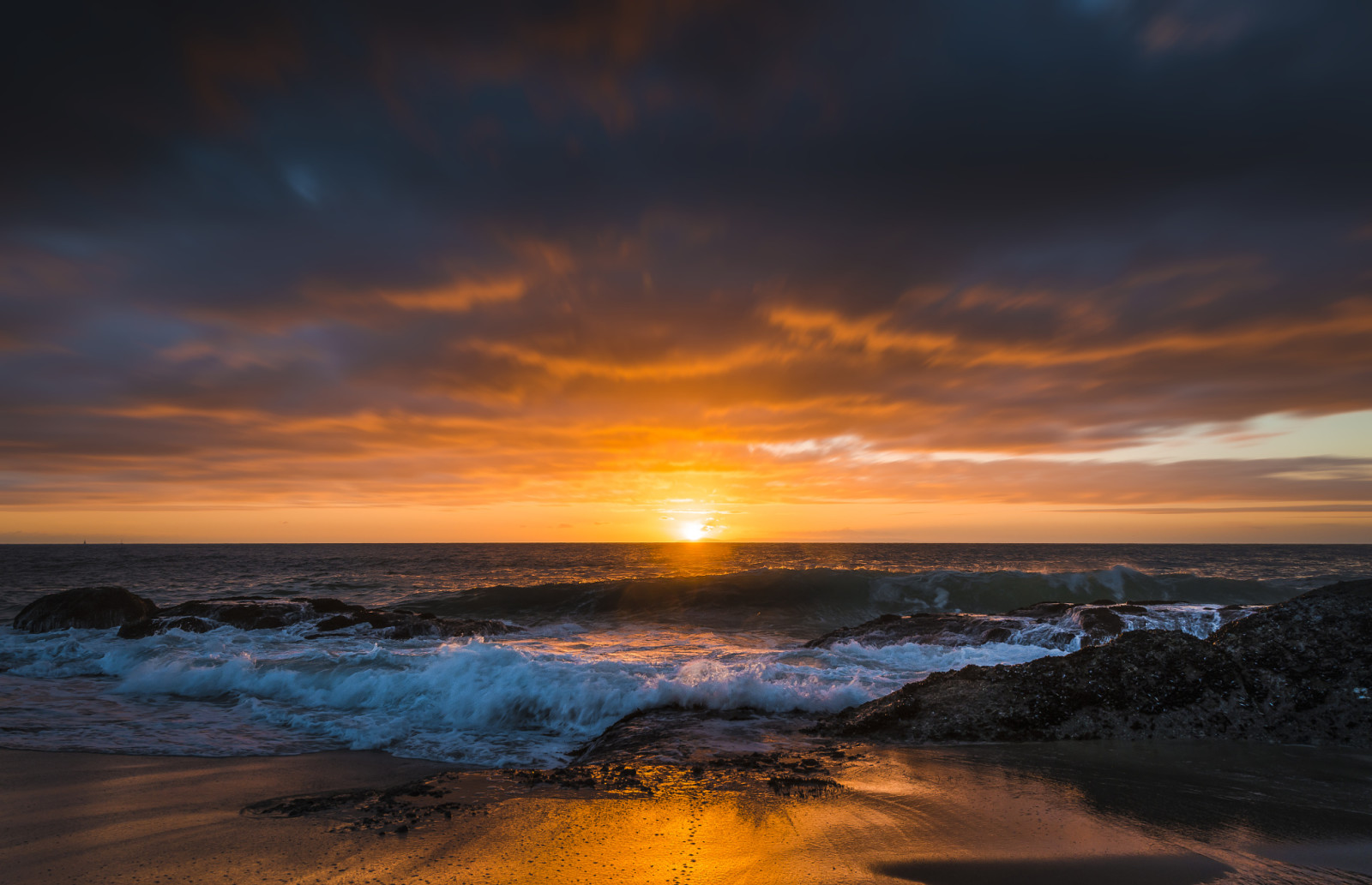 paysage, plage, L'océan, Aube, Californie