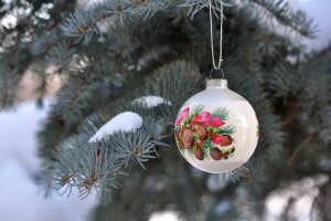 boll, bokeh, grenar, Semester, nålar, Nyår, snö, leksak