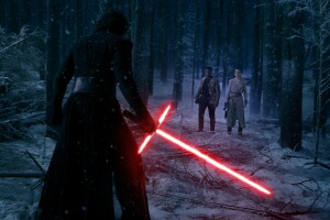 Adam Driver, Daisy Ridley, Fiction, Finn, forest, John Boyega, Kylo Ren, night