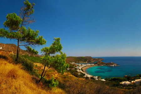 baie, plage, tresser, Fermé, côte, Grèce, Accueil, horizon