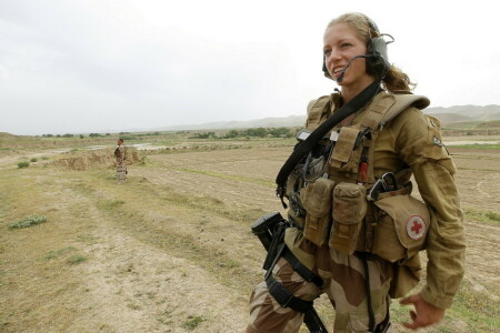 Armée, fille, Soldats, armes