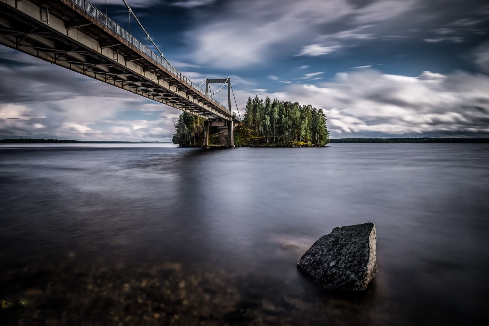 naturaleza, lago, Puente