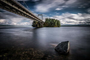 Puente, lago, naturaleza