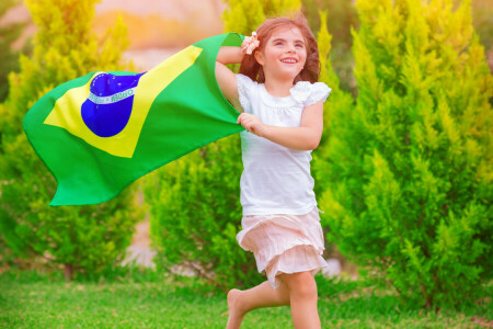 bandera, fútbol americano, niña, verano