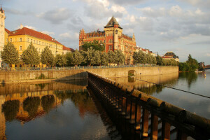 skyer, Tjekkiet, hjem, Palads, Prag, promenade, flod, himlen